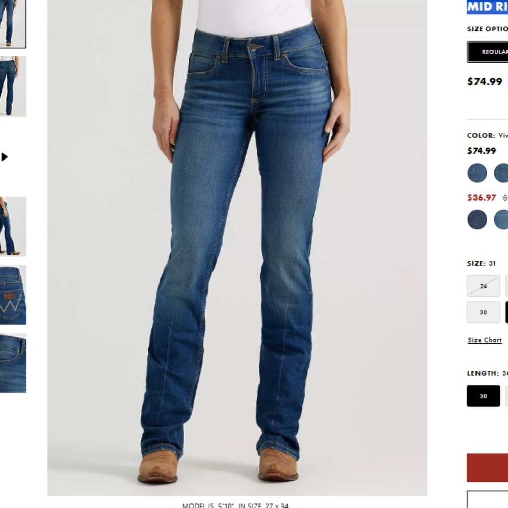 Wrangler Women's Retro Mae Mid Rise Stretch Boot Cut Jean Size 31/11 X 30